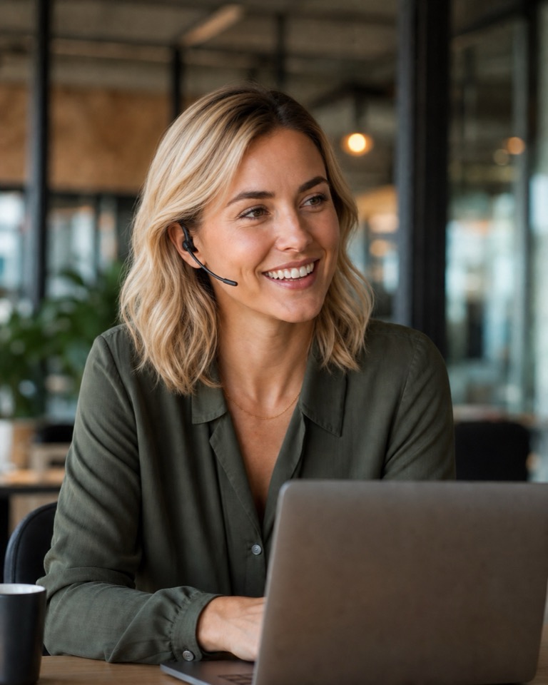 Your RapidQuote assistant on a call, wearing a headset